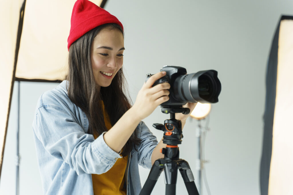 smiley-woman-taking-photo