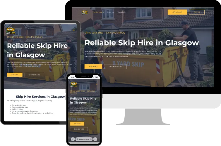 Responsywny projekt strony internetowej dla KB Skip Hire, branża budowlana - realizacja Everweb.pl